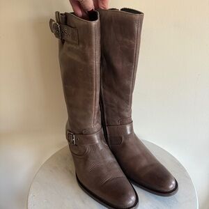 Naturalizer Brown Leather Size Zip Boho Mid Calf Heeled Riding Boots Women 7